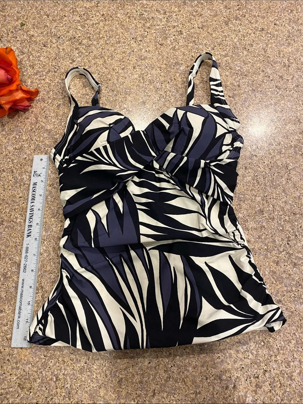 Anne Cole Twist Front Tankini Top 32DD 34D 25MT26545 NWT Black White Geometric